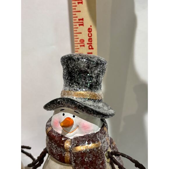 VINTAGE CHRISTMAS DECOR pottery SNOWMAN FAMILY W/ MIRROR HAND PAINTED Country - Picture 9 of 16
